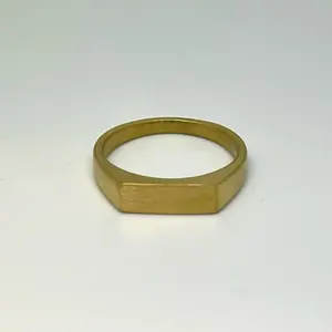 Brushed Gold Tone Stainless Steel Minimalist Signet Ring – Thin Rectangle Face Ring