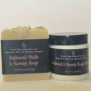 Oatmeal Milk & Honey Soap  and Body Butter Set  w/ soap saver included-Nourishing, Gentle  Soothing and Sensitive Daily  Body Care Cleanser