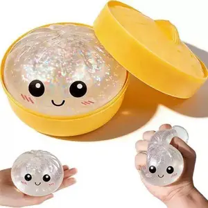 Giant Glitter Dumpling Squishy Cute Anxiety Relief Fidget Toy Mega Rainbow Dough with Steamer Box Soft Squeeze Decompression for Adults Novelty Squeeze Toys Stress Relief