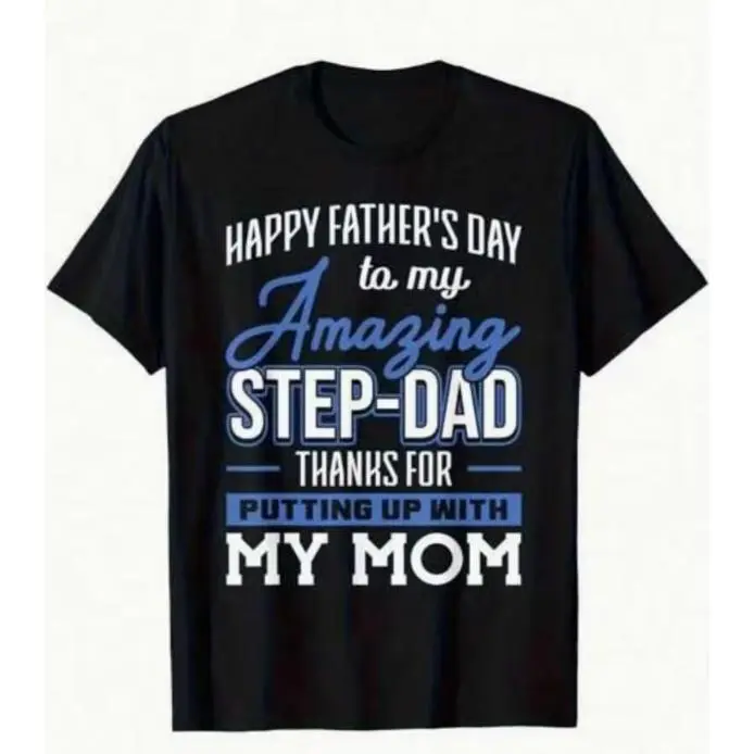 Funny Quote T-Shirt for Stepdad, Unisex Crew Neck Top with Oversize Fit, Humorous "Thanks For Putting Up With My Mom" Gifts