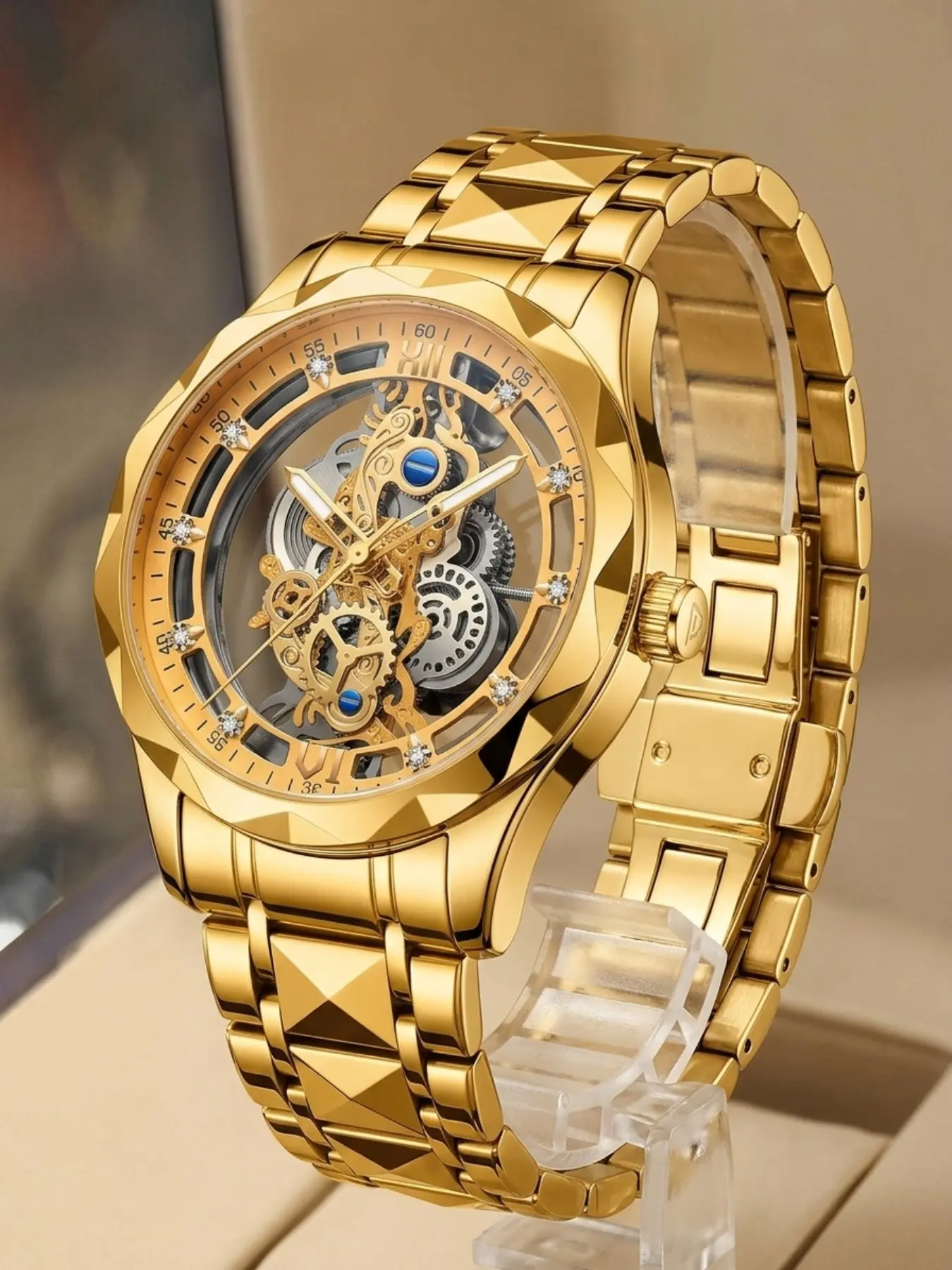 Men's Business Fashion Round Dial Mechanical Watch, Skeleton Watch for Party, Daily Clothing Decor, Trendy All-match & Exquisite Watch for Birthday Gift with Box, Business Fashion Watches, Fashionable Watches