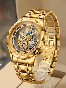 Men's Business Fashion Round Dial Mechanical Watch, Skeleton Watch for Party, Daily Clothing Decor, Trendy All-match & Exquisite Watch for Birthday Gift with Box, Business Fashion Watches, Fashionable Watches
