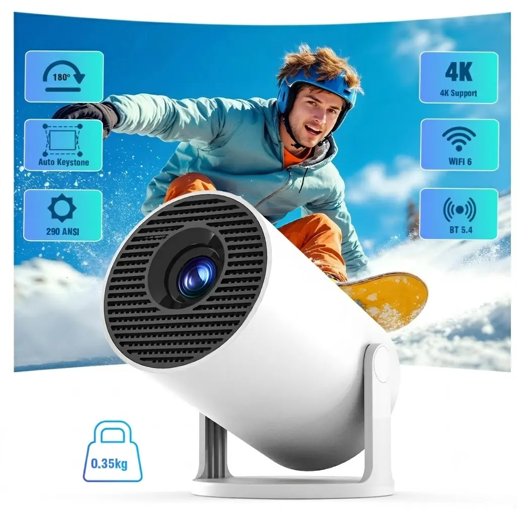 290ANSI HY300Pro+ Projector with 4K Decode Auto Keystone Correction Dual-Band WiFi6 & Bluetooth5.4 Android 11 1280x720P for Home Cinema Portable Movie Theater Gift - Audio 4K/1080P Support #SummerWins #DealsForYouDays