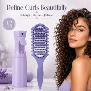 Curl Defining Brush with Spray Bottle Set, Vent Detangling Hair Brush for Wavy & Curly Hair, Lightweight Styling Comb for Frizz Control, Curl Refresh, Volume & Daily Hair Care