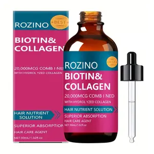 【Ten pack at a better price】ROZINO Biotin & Collagen Hair Nutrient Solution 20,000mcg with Hydrolyzed Collagen for Healthy Hair Growth 30ml