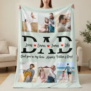 Custom Photo Collage Blanket Dad Gift From Kids| Personalized Fathers Day Blanket With Children Names| Birthday Sherpa Fleece Throw Gift