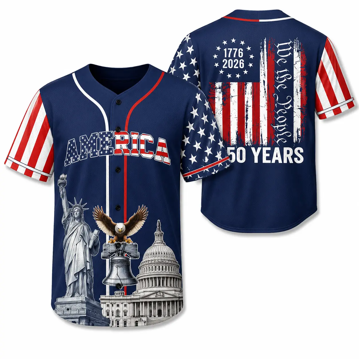 Men's Patriotic Baseball Jersey with American Eagle Print, Short-Sleeve Sports Top in Breathable Pearl-Weave Fabric for 4th of July, Baseball Shirt, Jersey Shirts, Casual Sports Jersey