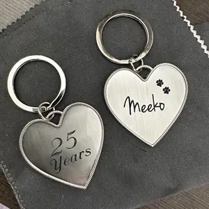 Engraved Silver Embossed Signature Heart Keychain