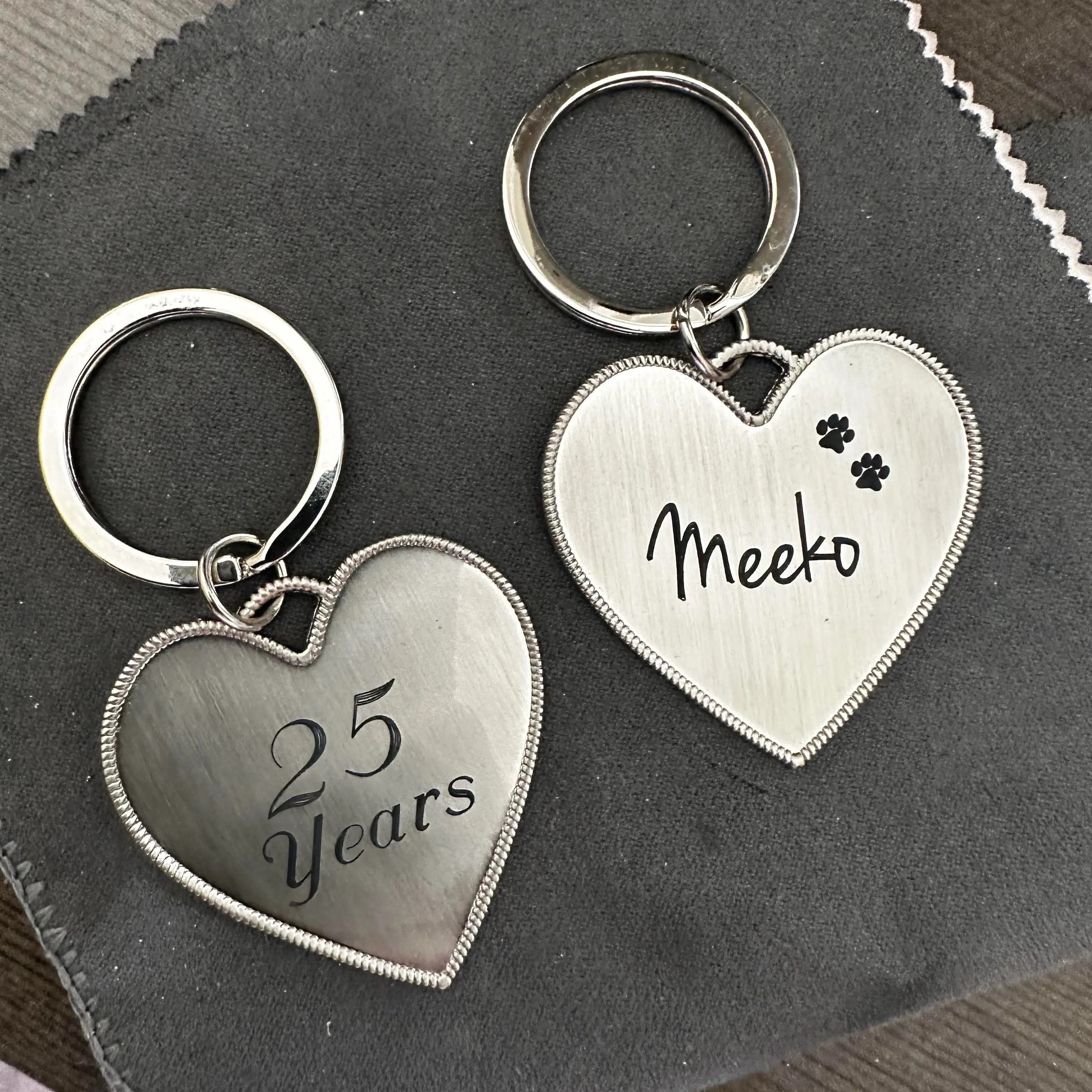 Engraved Silver Embossed Signature Heart Keychain