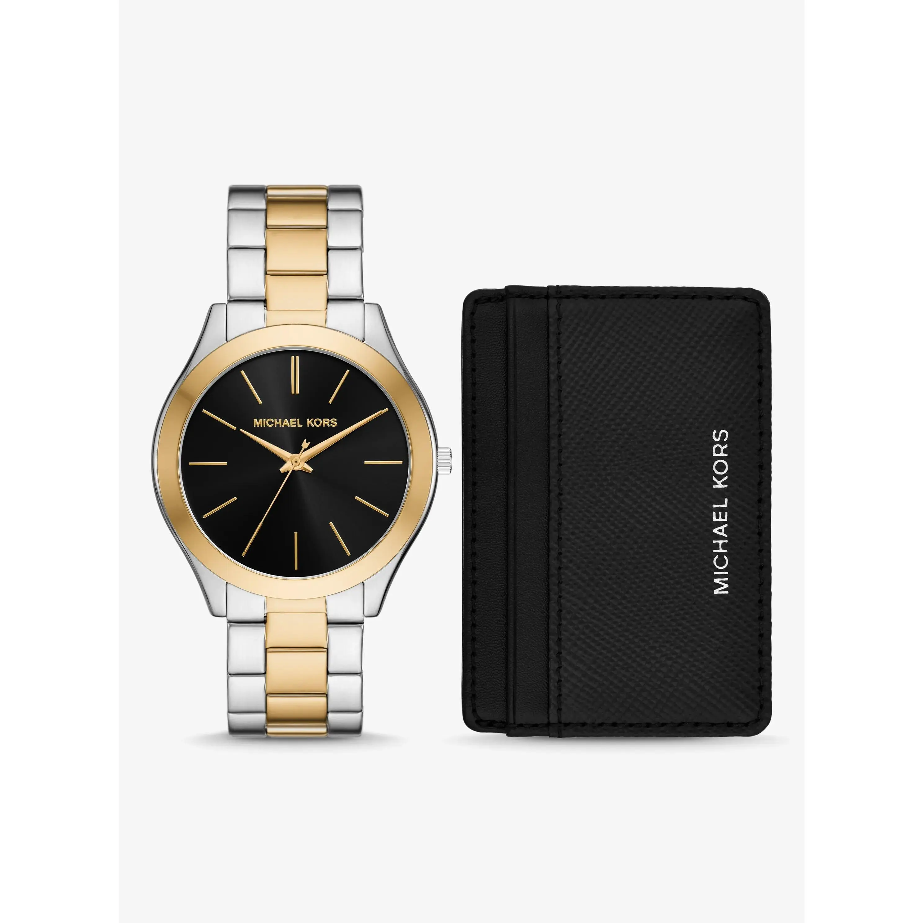 Oversized Aspyn Two-Tone Watch and Leather Card Case Gift Set Oversized Aspyn Two-Tone Watch and Leather Card Case Gift Set