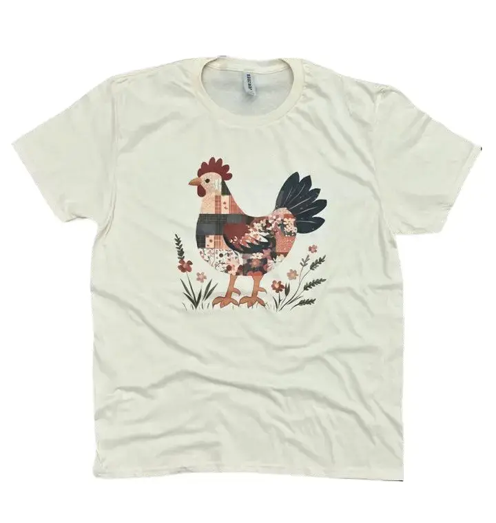 Vintage Patchwork Hen on Cream Shirt