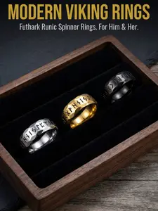 3-piece Set 18K Nordic Viking Rune Titanium Steel Ring, Antique Silver Vintage Men's Jewelry / Stainless Steel / Colorfast / Hypoallergenic / Couple / Festival / Party / Ideal Gift