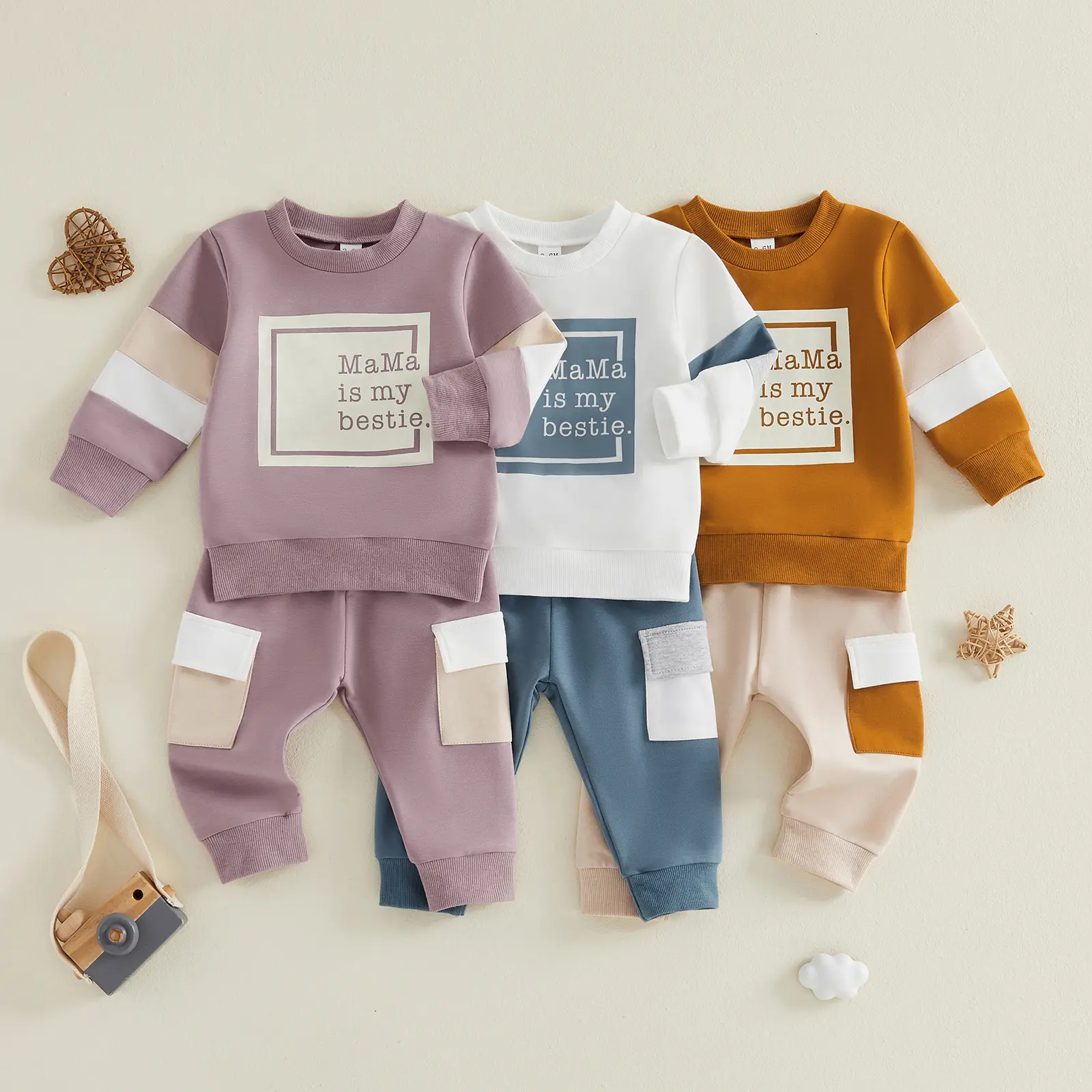 Toddler Baby Little Boy Spring Outfits Letter Print Long Sleeve Pullover + Elastic Waist Cargo Pants 2 Pcs Set 6M-4T