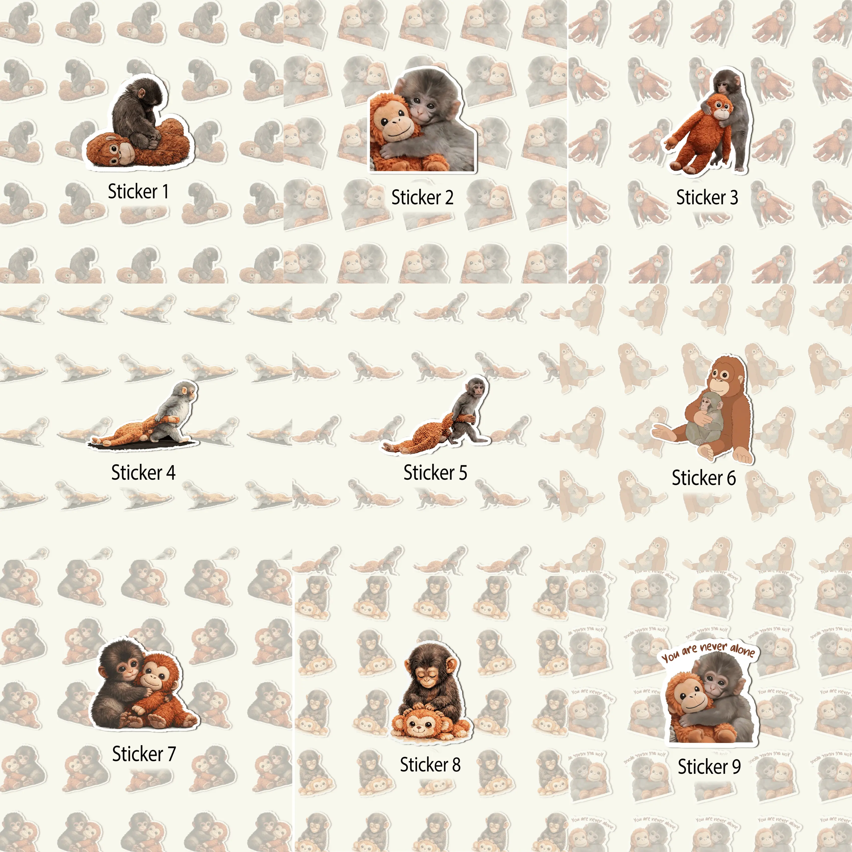 [DIE-CUT STICKER] Punch Monkey Stickers, Abandoned Monkey, Cute Baby Monkey With Plush Toy, Gift For Fan