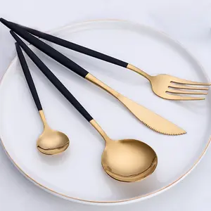 Stainless Steel Portugal Cutlery Set of Four Cutlery with Cutlery and Fork - Black, Golden, Silverware for Home, Kitchen, Christmas, and Restaurant Use, Tableware Set