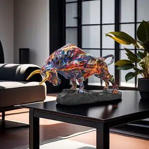 1pc Wall Street-Inspired Charging Bull Statue - Symbolizing Courage, Wealth & Power, Vibrant Multicolor ABS Resin Art for Home & Office Decor, Modern Financial Success Gift for Adults & Teens 14+