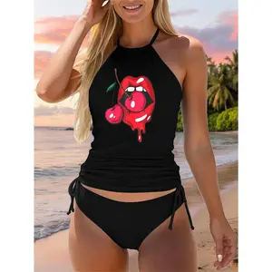 Red lips and cherries sexy trendy vintage retro gift Two Piece Swimsuit