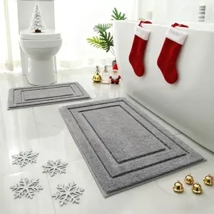 Bathroom Rugs Sets 2 Piece, Super Soft and Absorbent Non Slip Microfiber Machine Washable Bath Mat Set (20" x 32" + 16" x 24", Grey)