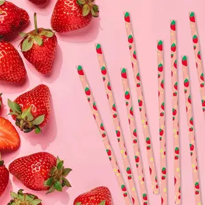 50/100pcs Strawberry Pattern Paper Straws, Disposable Drinking Straws, Perfect for Girl Birthday Parties, Baby Parties, Summer Berry Theme