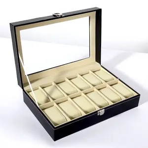 Uten Watch Organizer - 12 Slot PU Case with Glass Lid, Valentine's Day Gift, Watch Display Box with Removable Pillow, Metal Clasp