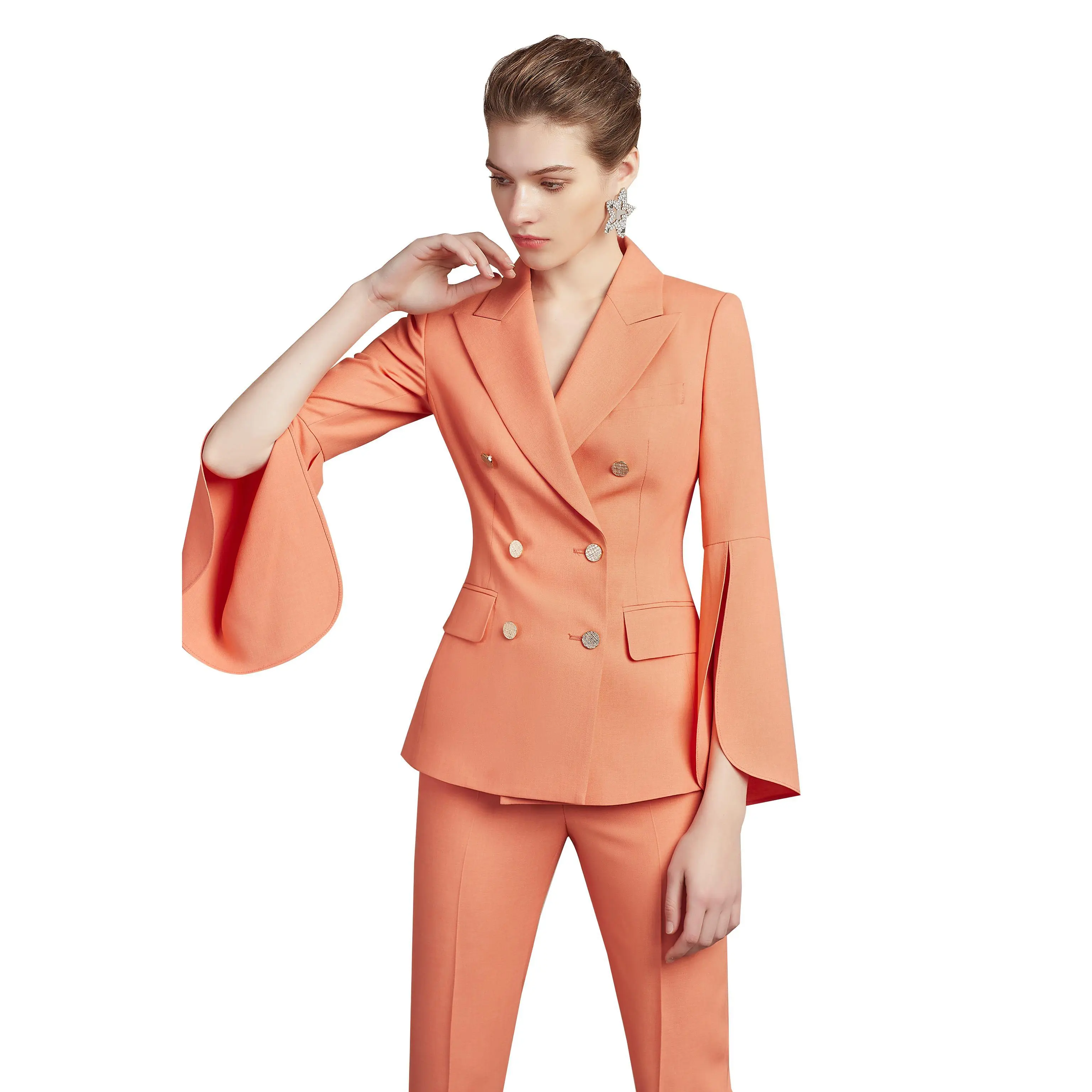 Peach Cape Style Double Breasted Pantsuit