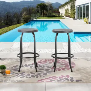 Top Space Set of 2 Patio Bar Stools for Deck Porch Backyard, Outdoor Swivel Bar Height Stool Chairs