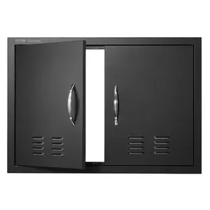 VEVOR BBQ Access Door, 30Wx 21H Inch Double Outdoor Kitchen Door, Cold Plate Flush Mount Door, Wall Vertical Door with Handles and Ventss, for BBQ Island, Grilling Station, Outside Cabinet