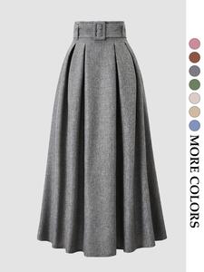 women's solid color belted skirt, casual fashion   skirt for daily wear, ladies bottoms for fall & winter
