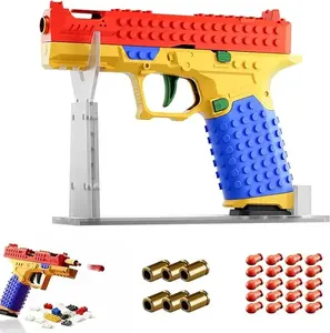 Funny tactical DIY building block handle set, toys for teenagers and adults, parent-child assembly set with display stand, Christmas and birthday gifts (red/yellow/blue) suitable for children-educational and motor skills development toys.