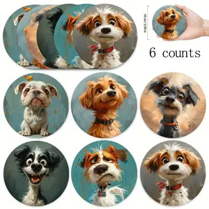 Wooden Dog Pattern Coaster, 6 Counts/set Cute Animal Series Heat Resistant Non-slip Coaster, Decorative Coaster for Home, Cafe and Party