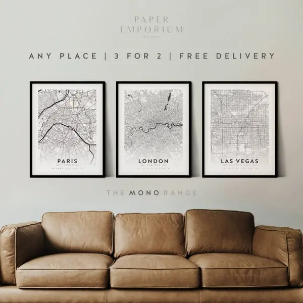 Custom City Map Print No Frame No Frame: Personalised Location Art (3 for 2 Offer)