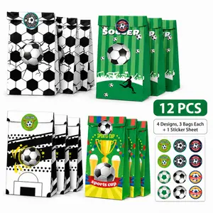 Soccer Party Favor Bags 12 Count, Soccer Goodie Bags with Stickers for Candy, Snacks and Small Gifts, Soccer Birthday Party Supplies, Game Day Decorations, Kids Sports Theme Party Bags