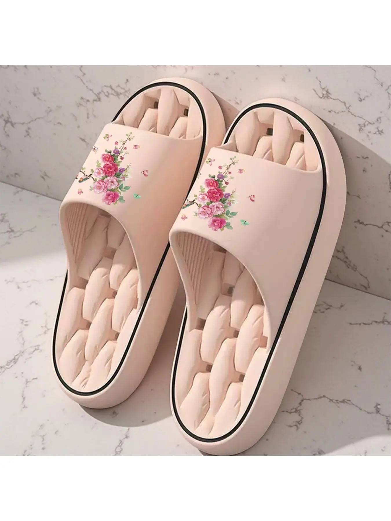 1 Pair of New Unisex Slippers, Romantic Floral and Bird Intertwined Slippers, Indoor/Outdoor Slippers, Holiday Gift Slippers, Women's House Shoes, Room Slippers, Birthday Gift Slippers, Casual Slippers, Summer EVA Slippers, Bathroom Slippers