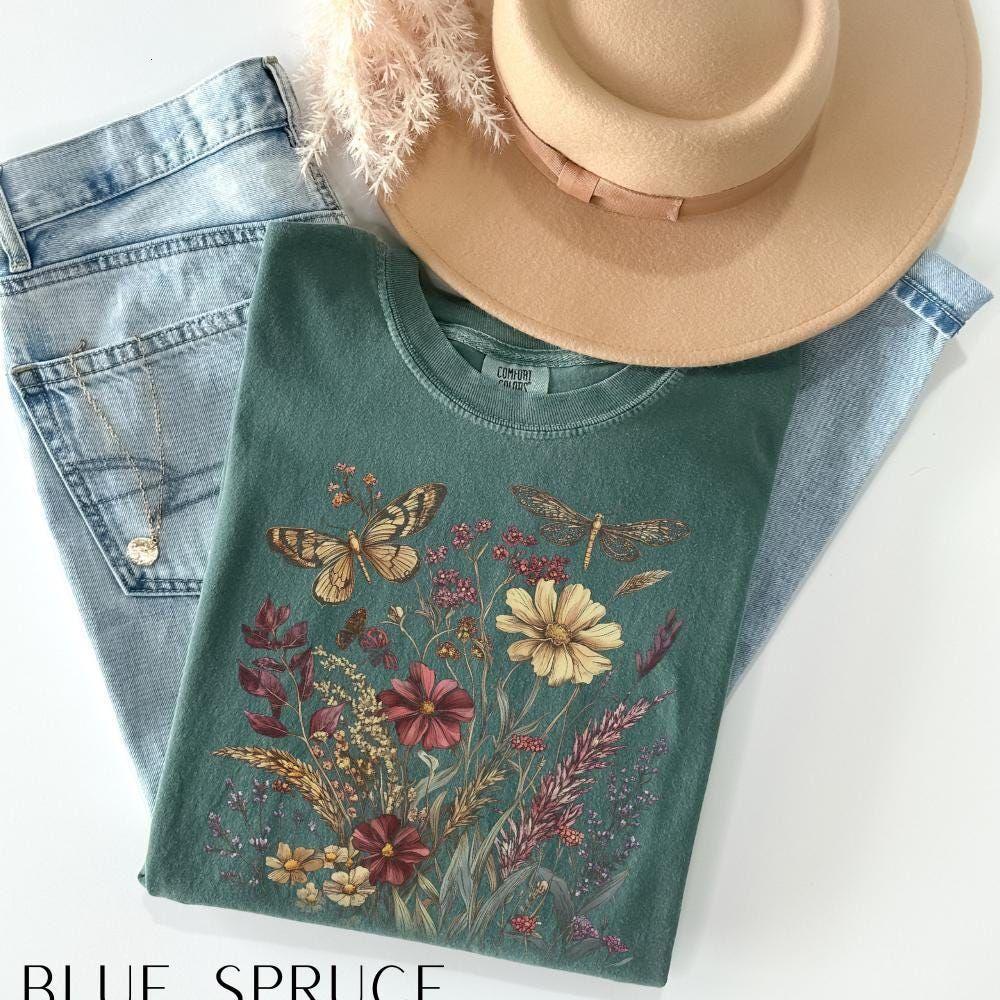 Comfort Colors Vintage Wildflowers T-shirt, Floral Graphic Tee, Pressed Flowers Shirt, Cottagecore Wildflowers Tee, Moody Botanical Shirt, Nature Shirt