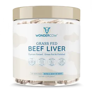 WonderCow, Grass Fed Beef Liver Capsules, Energy & Hormone Support, High in Vitamin A & B12, Iron & Protein, 3,000mg per Serving, 30 Servings