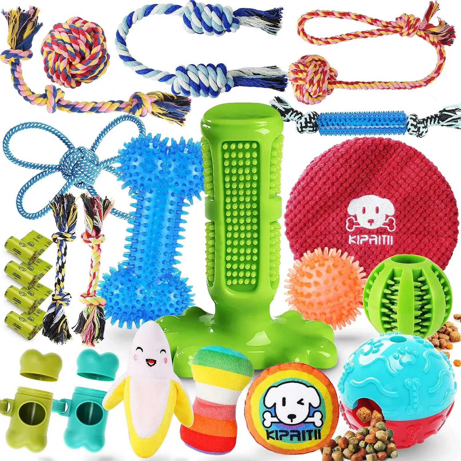 Dog Chew Toys for Puppy - 23 Pack Puppies Teething Chew Toys for Boredom, Pet Dog Toothbrush Chew Toys with Rope Toys, Treat Balls and Dog Squeaky Toy