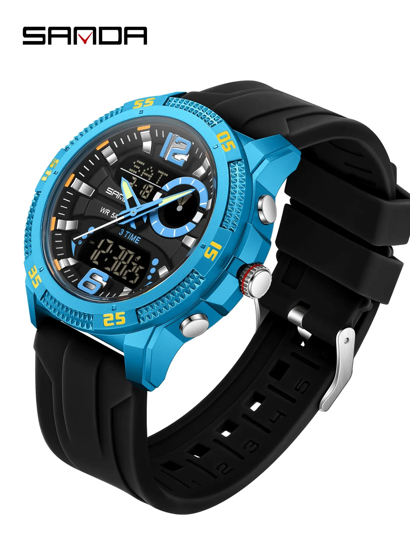 1Pcs Outdoors Design Men Sports Watches Waterproof, Multifunctional Digital Watch, Dual Display Digital Clock Brand Mens Quartz Wristwatch, Alarm Clock Countdown Week Date Stopwatch Multifunction Luminous Watch For Man Gifts
