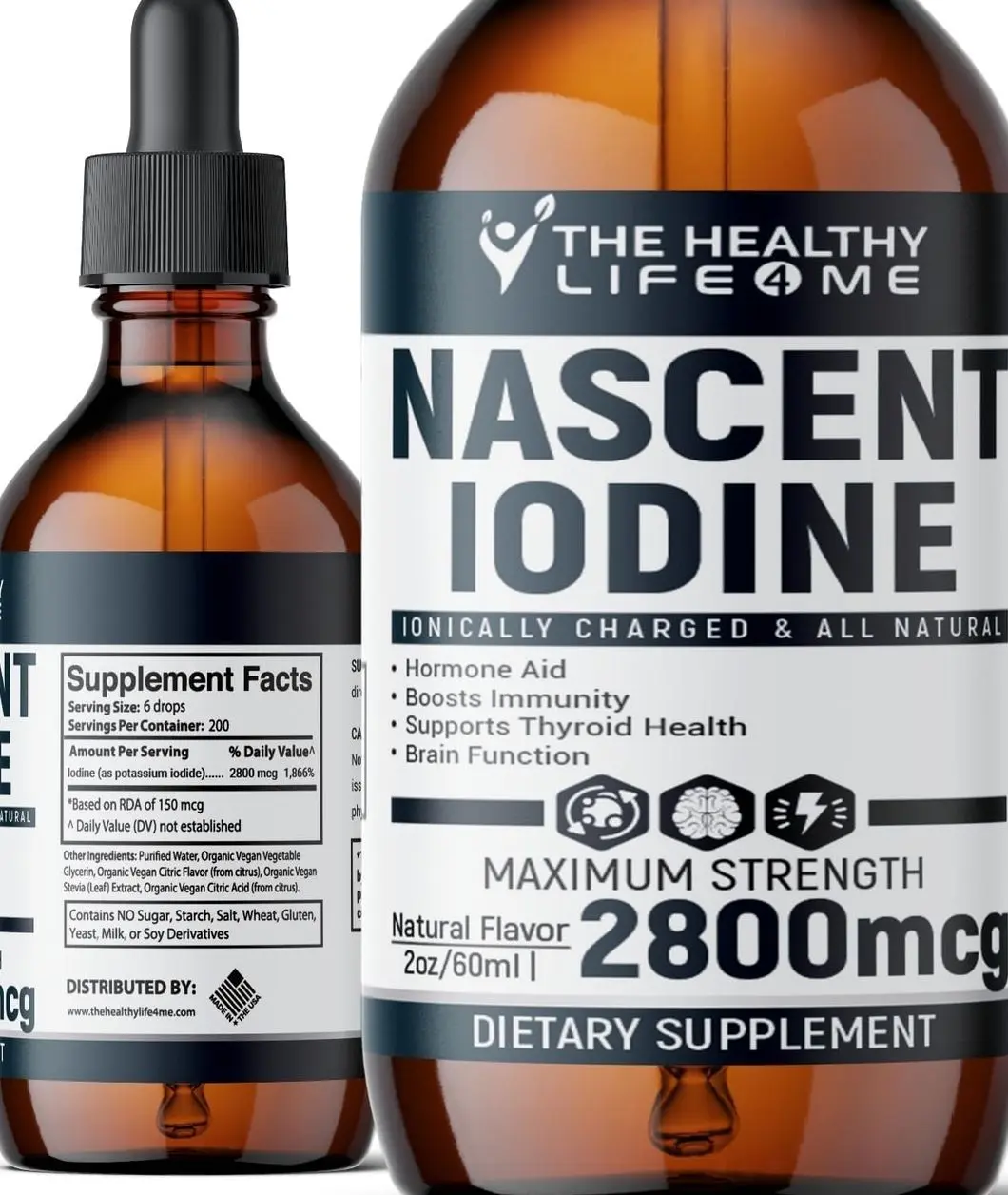 Nascent Iodine Supplement | 2800mcg | Potassium Iodide | Iodine Drops | 100% Vegan | Clear Color | Large 2oz