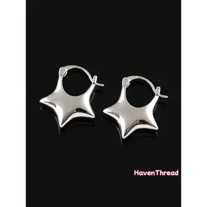 Star Design Hoop Earrings - 1 Pair Y2k Female Costume Jewelry, Engagement-Worthy Accessory for Women, Trendy All-Match Exquisite Decor for Party, Birthday Gift