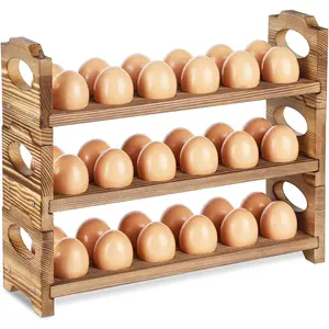 Wooden Egg Holder & Storage-3Tier /36-Hole Stackable Holds  Eggs, Farmhouse Eggs Rack , Rustic Countertop Chicken Egg Organizer  with Distressed Finish for  Kitchen Decoration