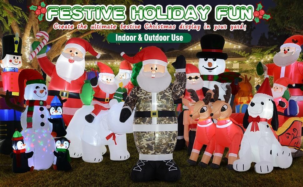 HOMCOM 8ft Christmas Inflatables Outdoor Decorations Santa Claus, Blow-Up Yard Christmas Decor with LED Lights Display