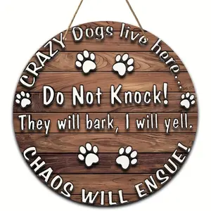 Crazy Dogs Live Here Sign, Hilarious Metal Plaque Warning Sign, Ideal Humorous Front Door Decor for Dog Lovers, Funny Home Decor, Hanging Plaque, Yard Sign