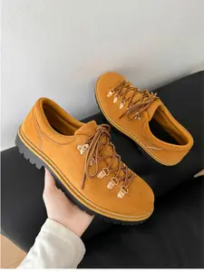Men's Brown - Yellow Low - top Outdoor Shoes, Retro Workwear Style, Suede - spliced Material, Non - Slip & Wear - Resistant, Comfortable on Feet, Ideal for Outdoor Adventures & Daily Outings