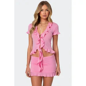 Loullie Split Front Ruffled Top