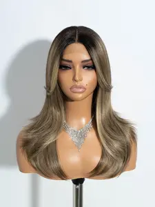 20 Inch Fiber Lace Front Wig with Bangs, Casual Short Hair for Daily Wear, Party, Halloween, Medium Length, Layered Ends, Lace Frontal Wigs