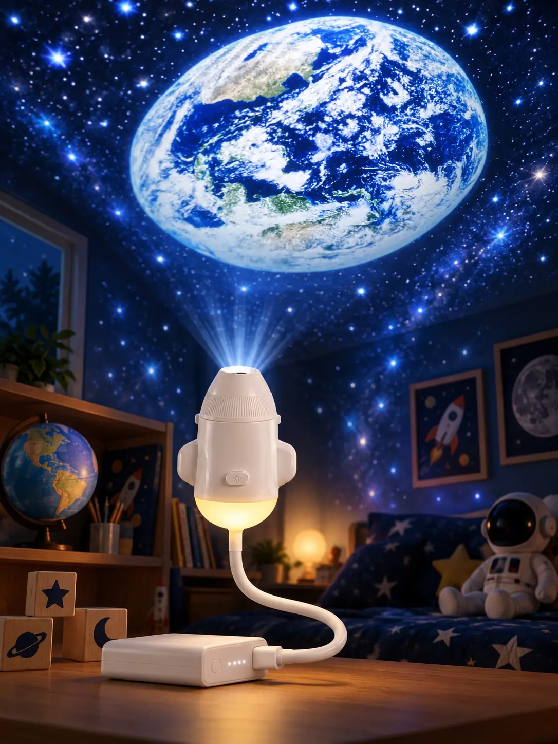 Rocket Galaxy Theme Projector, LED Star Projections Night Light, USB-Powered Space Lamp for Bedroom Decor, Kids Room, Valentine Gift