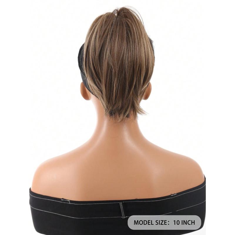 10 Inch Messy Bun Hair Piece,Straight Fake Chignon,Claw Clip In Short Ponytail Extension,Heat Resistant Synthetic Ponytail Extensions For Women,Party Daily Use