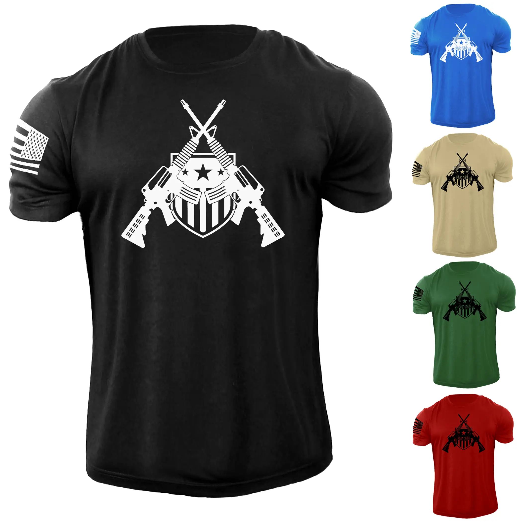 Men's USA Patriotic Military T Shirt 100% Cotton Distressed Tee Menswear