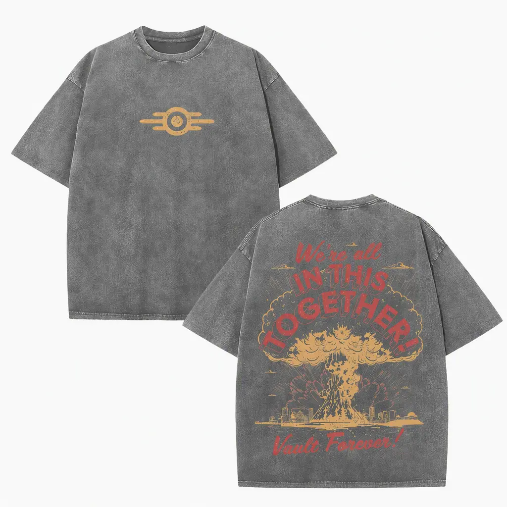 Men's Baggy Distressed Vintage Graphic Tshirt, Unisex Fallout Nuclear Explosion Print, Oversized Retro Streetwear Casual Short-Sleeve Round Neck Top, Vintage Graphic Tees, Cotton, Fashion, Washed, T-Shirt, Us, Retro Unisex, Shortsleeve, Casual Fit, Plain,