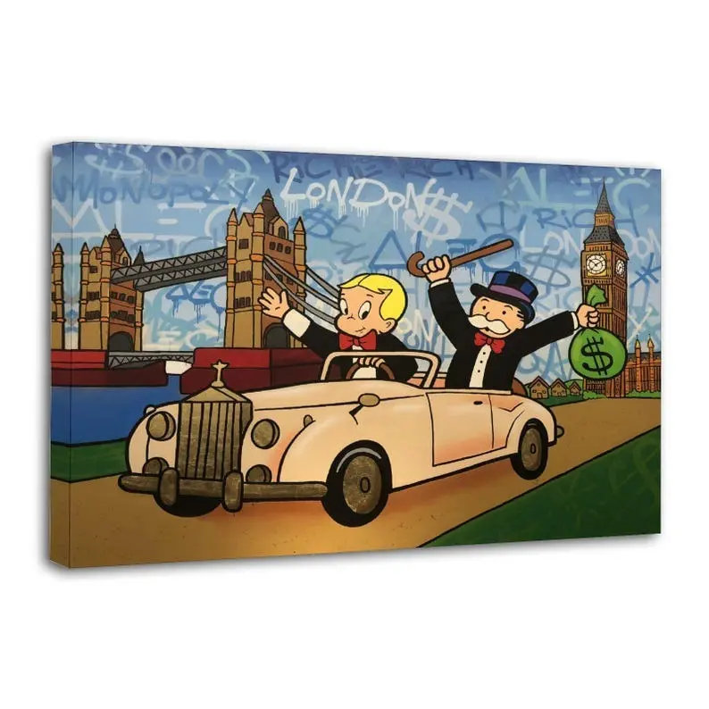 Alec Monopolys Man And Richie Rich Painting On Paper Wall Art Poster,  Picture Print Living Room Walls Decor Home Posters